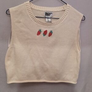Cream Strawberry Embroidered Knit Tank from Rouffants & Broken Hearts